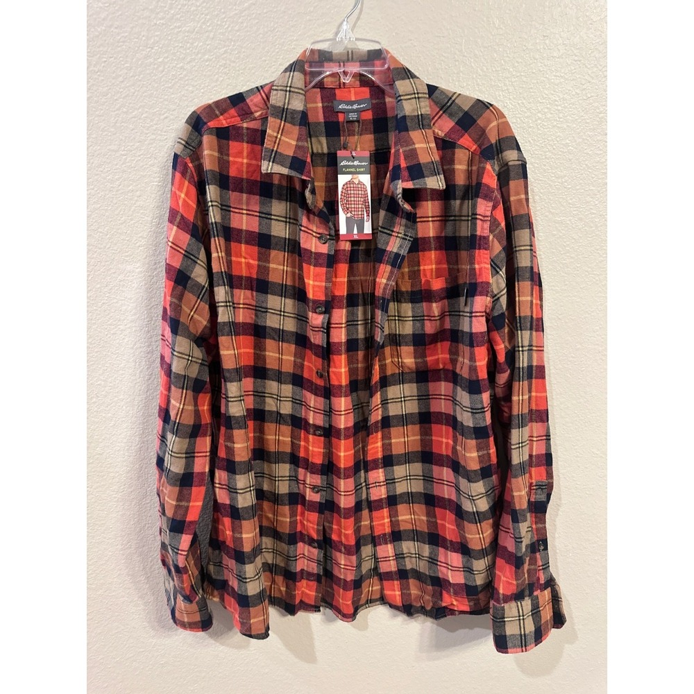 Eddie Bauer Flannel Shirt Mens XL Bittersweet Harvest Plaid Long Sleeve
